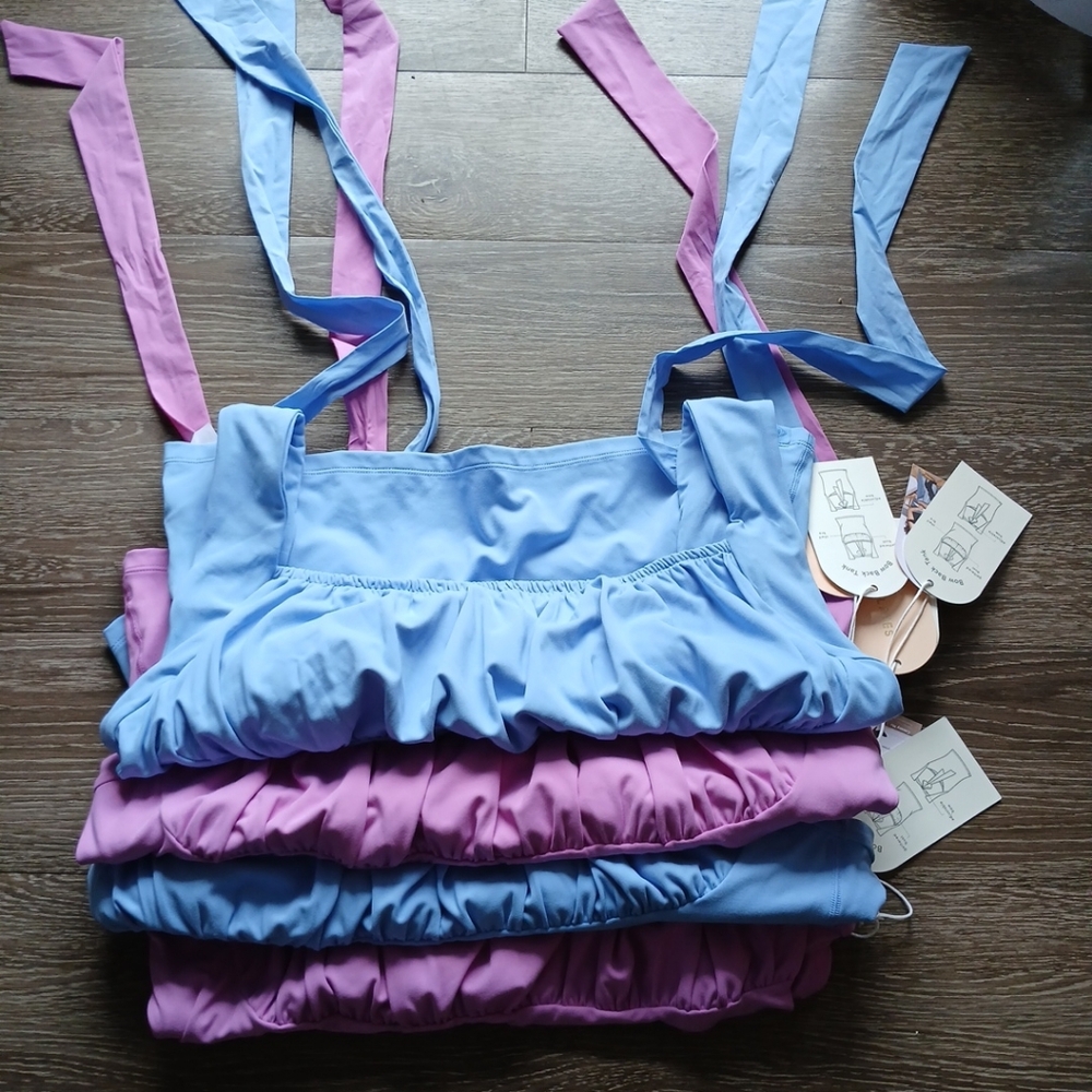 Blogilates Tie-Back Shirred Bust Tank Top Womens Sz 1X Bundle Of 4 NWT Pink Blue